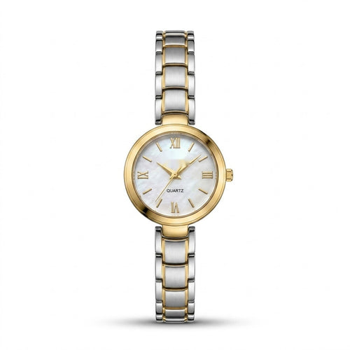 Assar Classic two-tone watch with pearl white dial and Roman numeral markers