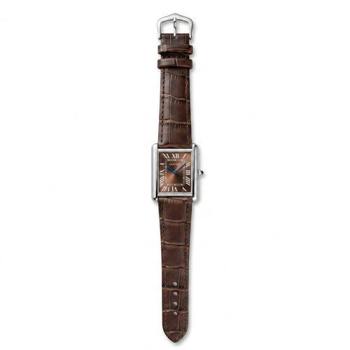 CARTIER-inspired rectangular brown leather watch