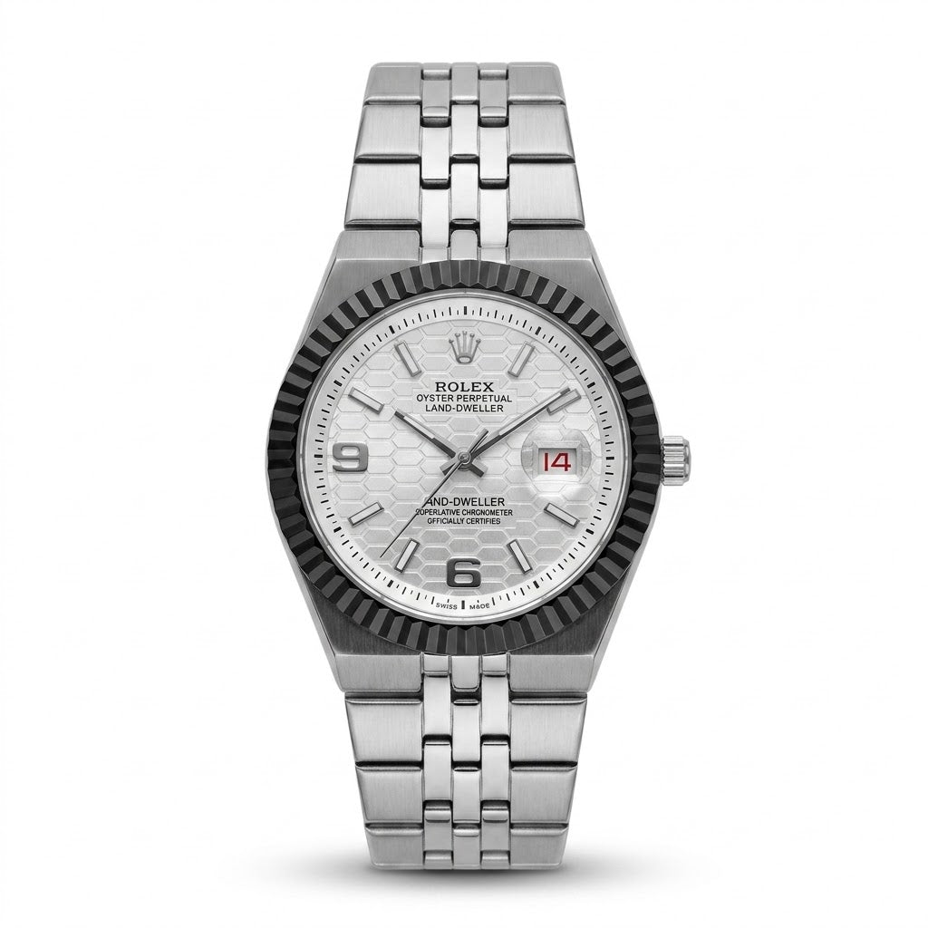 Rolex- Land-Dweller  Watch – White Dial & Black Bezel